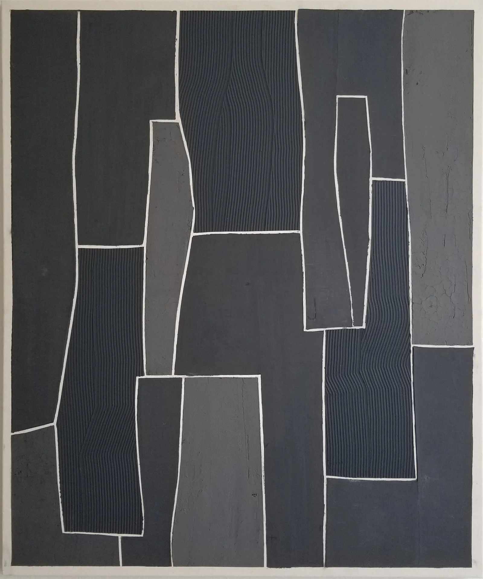 The black crept in: somnambulance, 2021 — Plaster and medium over gesso on raw canvas, 34" x 42"