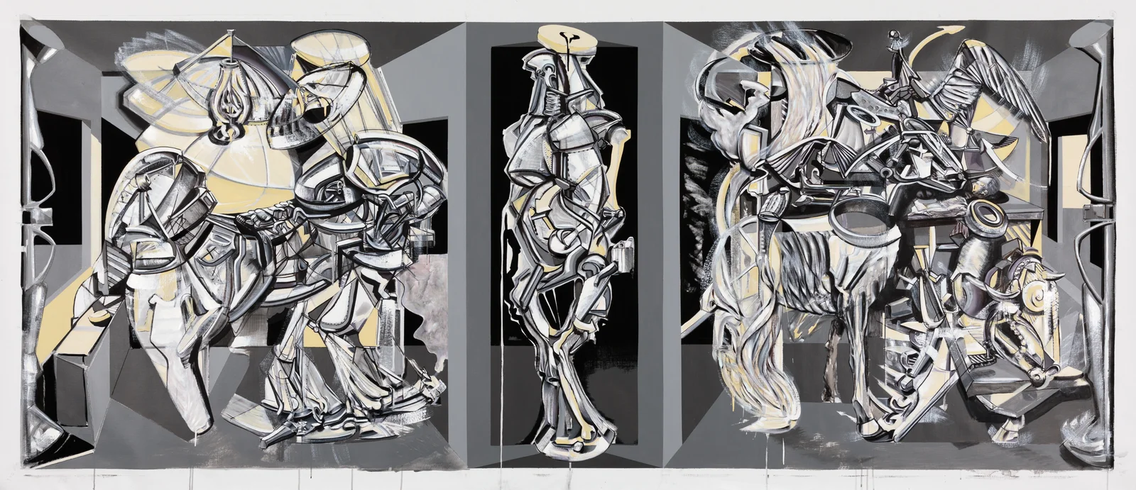 Miracle of the Host, 2023 — Acrylic, charcoal, marker and oil on linen 128" x 53"