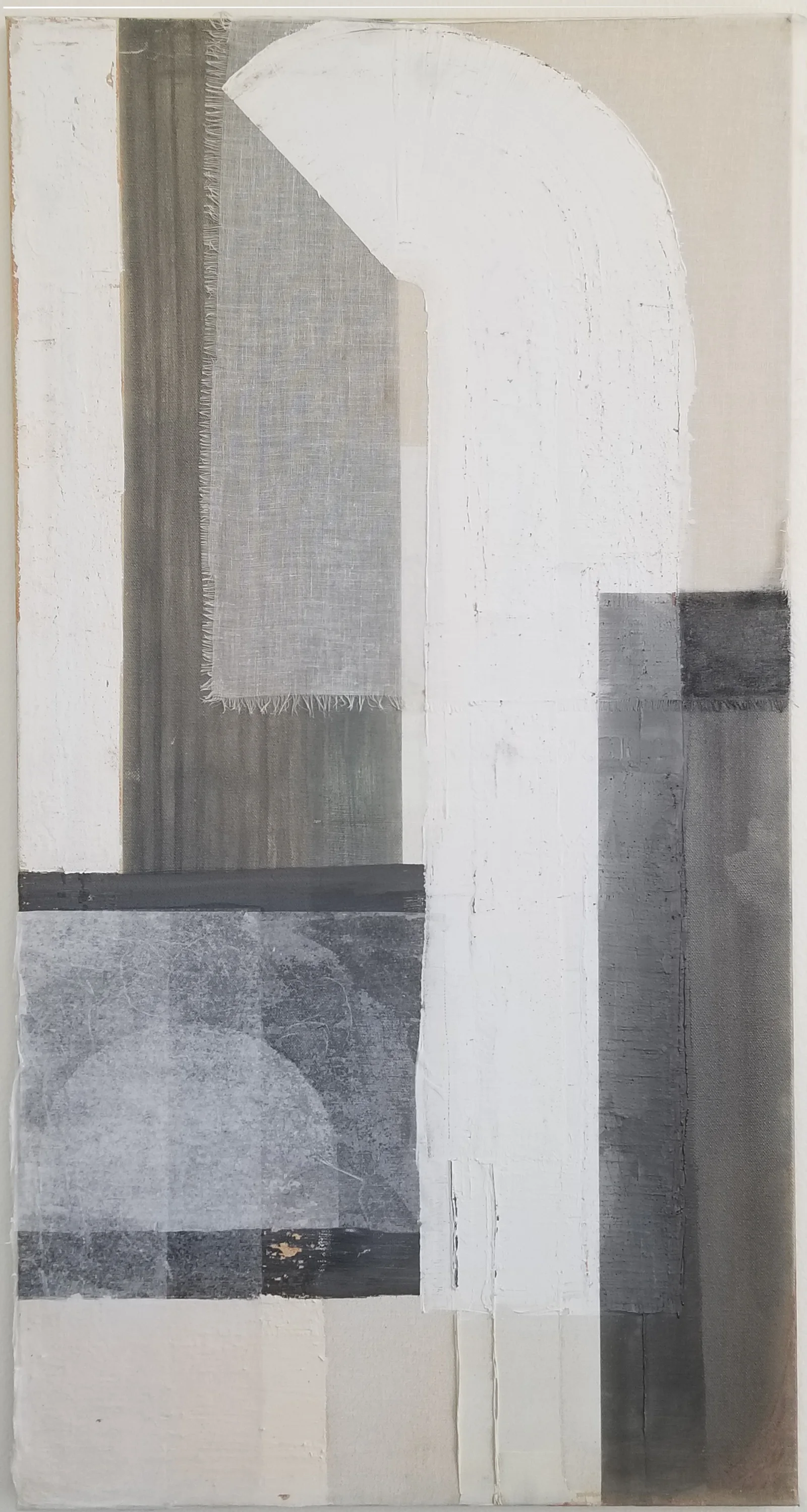Synonyms, 2020 — Plaster, tarlatan, graphite powder, tissue and paint on canvas 18" x 34"