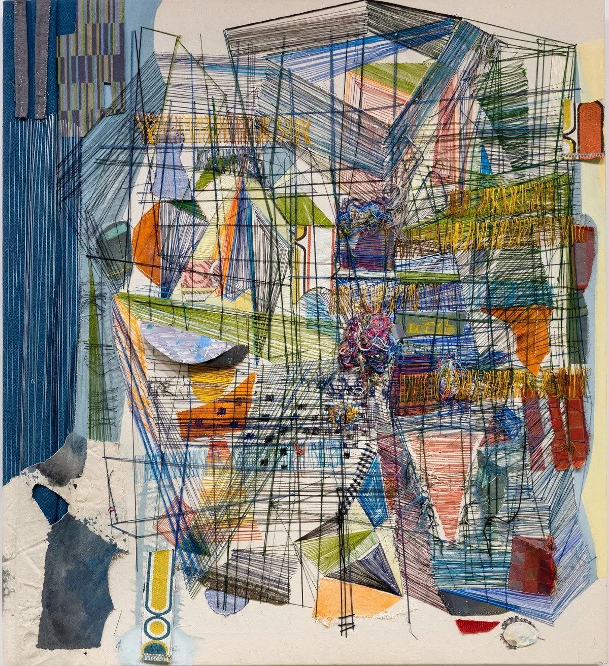Eozen Agopian — Nichola's Space, 2018 Paint, thread and fabric on canvas, 39.3" x 35.4" SOLD