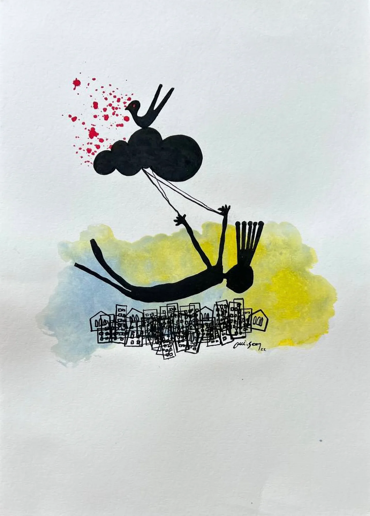 WISSAM MELHEM — The Flow, 2022 Mixed media on cotton paper, 70 x 50 cm.