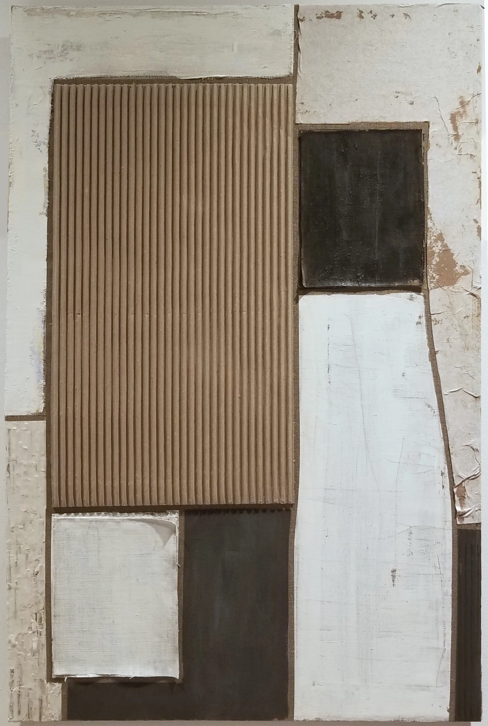 Instead I got got, 2023 — Plaster, paper, cardboard, tartlatan and paper towel on burlap 20" x 30"