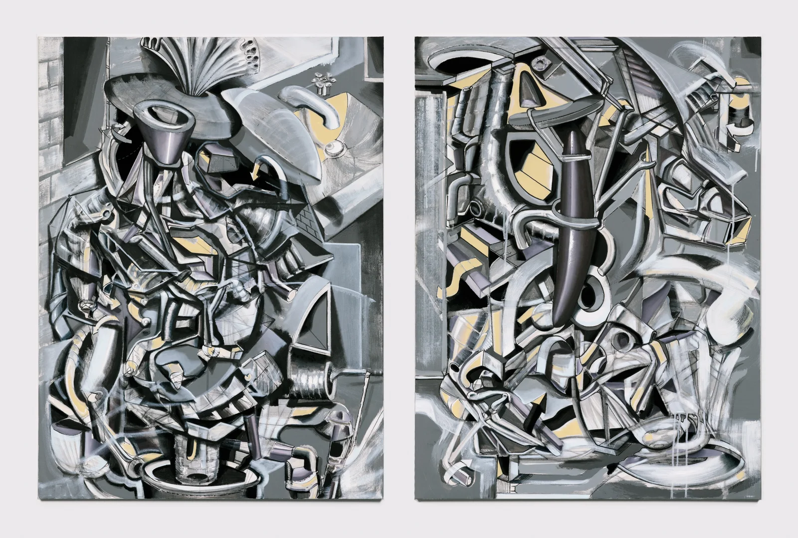 Domestic Inducer, 2023 — Acrylic, charcoal and oil on canvas 30" x 40" (each panel) diptych