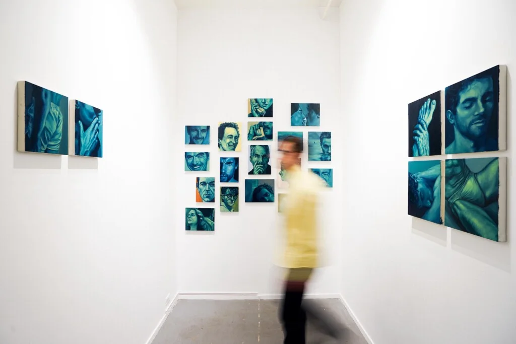 Ruben Baghdasaryan’s paintings displayed in a gallery.